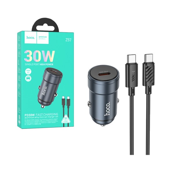 Hoco Car Charger Z57 Glorious PD30W with Type-C to Type-C Cable 1M Metallic Gray